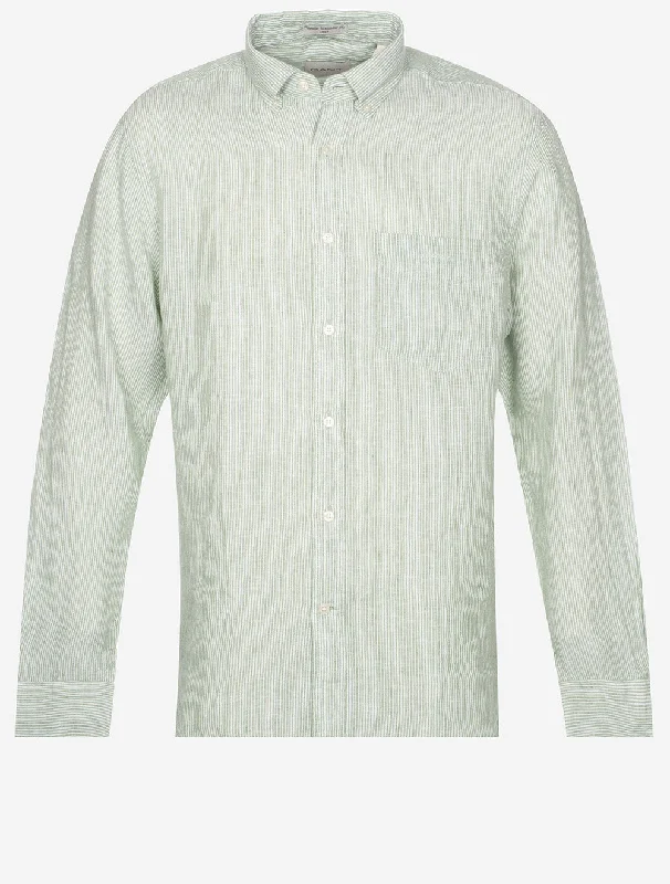 Regular Linen Stripe Shirt Kalamata Green Athletic Men's Compression