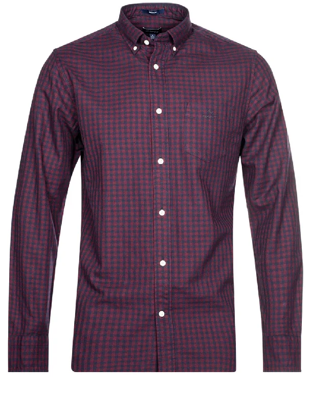 Regular Fit Jaspe Gingham Shirt Cabernet Red Sophisticated Men's 