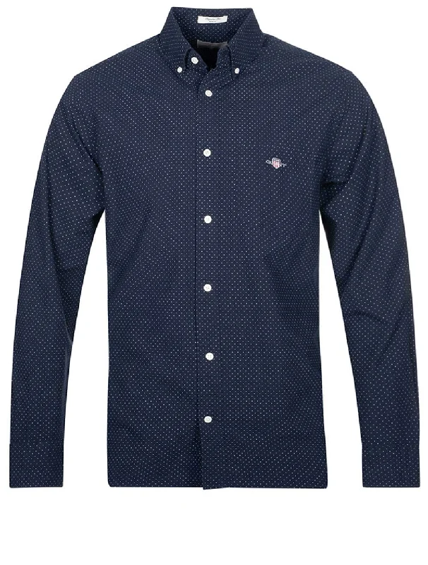 Regular Fit Micro Dot Poplin Shirt Evening Blue Polished Men's Silk