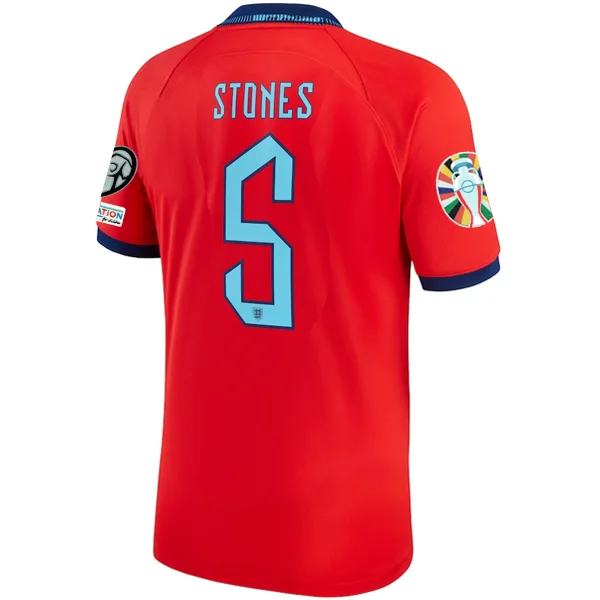 Nike England John Stones Away Jersey 22/23 w/ Euro Qualifier Patches (Challenge Red/Blue Void)