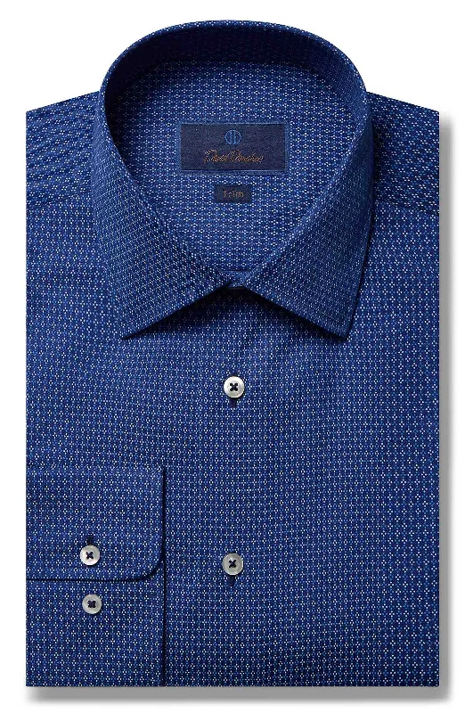 David Donahue Dress Shirt - Navy Microdot Print (Trim) Stylish Men's Neon