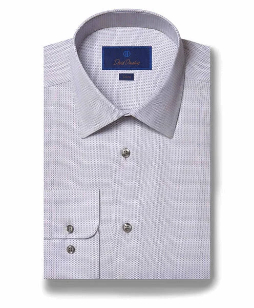 David Donahue Dress Shirt - Gray Micro Print (Trim) Modern Men's Tech
