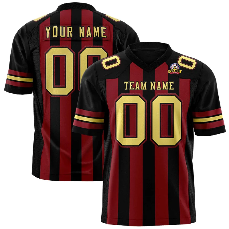 Custom Black Crimson Personalized Thick Stripe Design Authentic Football Jersey