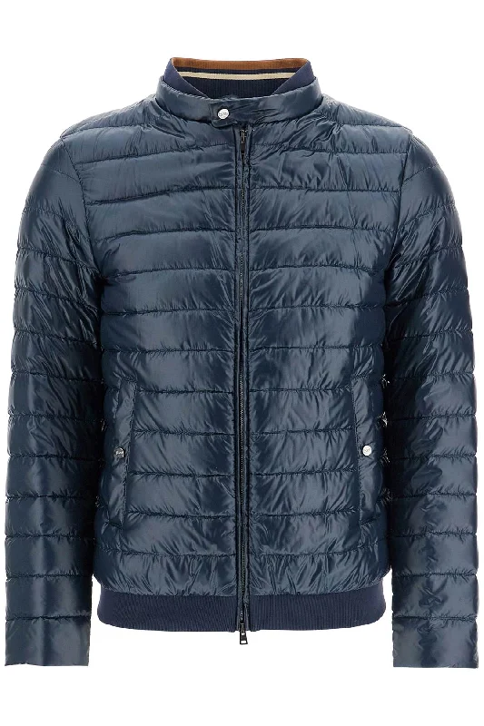 Herno Men's  blue weight Quilted Nylon Down Jacket With High Collar