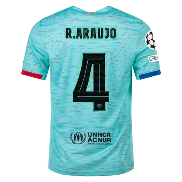 Nike Barcelona Ronald Araujo Third Jersey w/ Champions League Patches 23/24 (Light Aqua/Royal Blue)