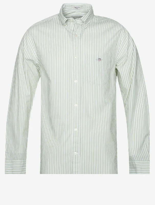 Regular Fit Poplin Stripe Shirt Milky Matcha Luxurious Men's High