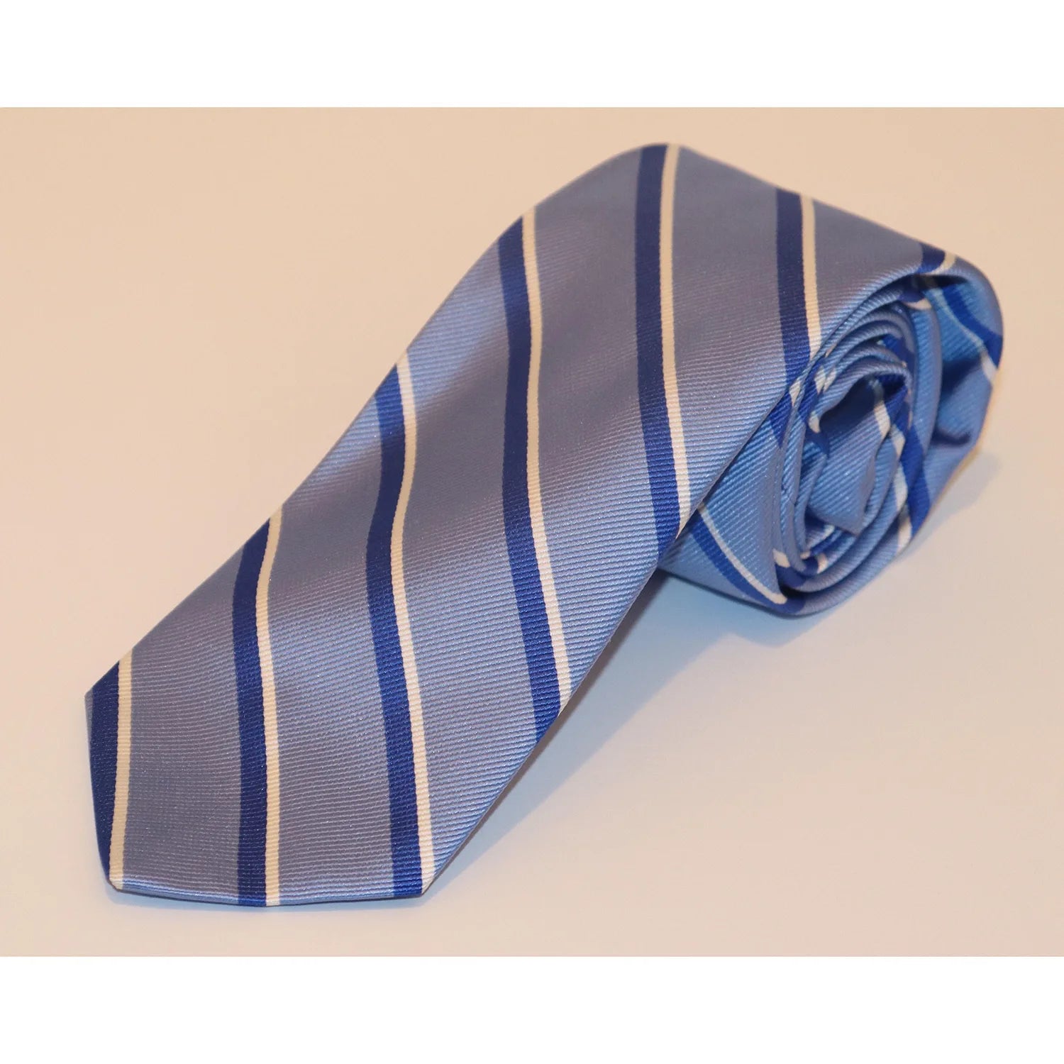 R Hanauer Tie - Blue/White Stripe Sporty Men's Athleisure 