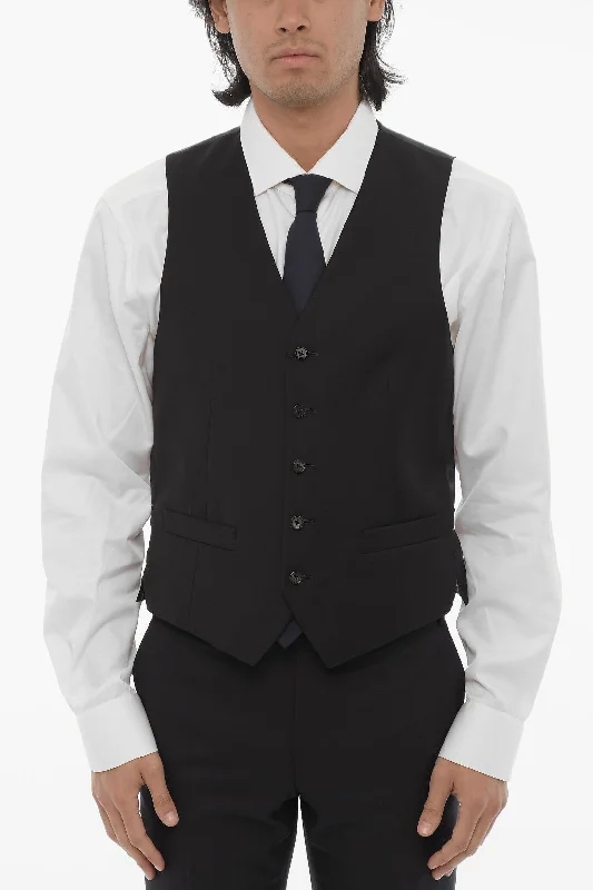 Corneliani Trend Solid Color Virgin Wool Waistcoat With Jetted Pocket