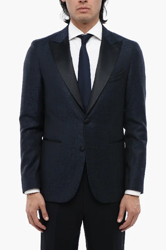 Corneliani Cc Collection Virgin Wool Side Vents Peak Lapel Tuxedo Blaze