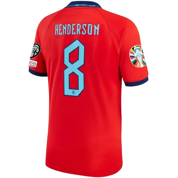 Nike England Jordan Henderson Away Jersey 22/23 w/ Euro Qualifier Patches (Challenge Red/Blue Void)