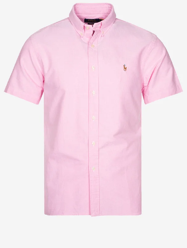Slim Oxford Short Sleeve Shirt Pink White Refined Men's Classic 