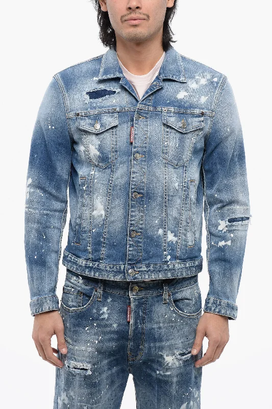 Dsquared2 Denim Dan Jeans Jacket With Paint Sketch Motif