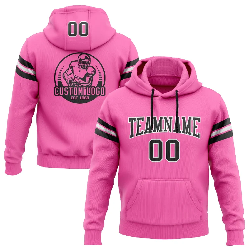 Custom Stitched Pink Black-White Football Pullover Sweatshirt Hoodie