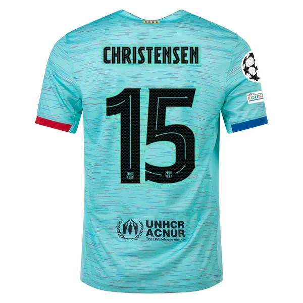 Nike Barcelona Andreas Christensen Third Jersey w/ Champions League Patches 23/24 (Light Aqua/Royal Blue)