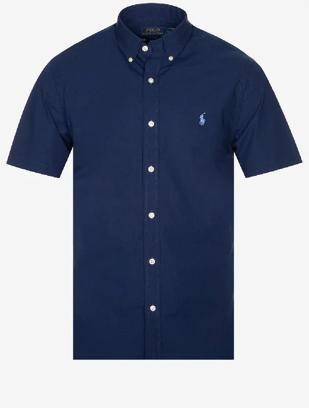 Short Sleeve Plain Buttondown Shirt Cruise Navy Bohemian Men's Free