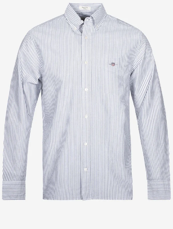 Regular Fit Oxford Banker Stripe Shirt Persian Blue Stylish Men's Neon