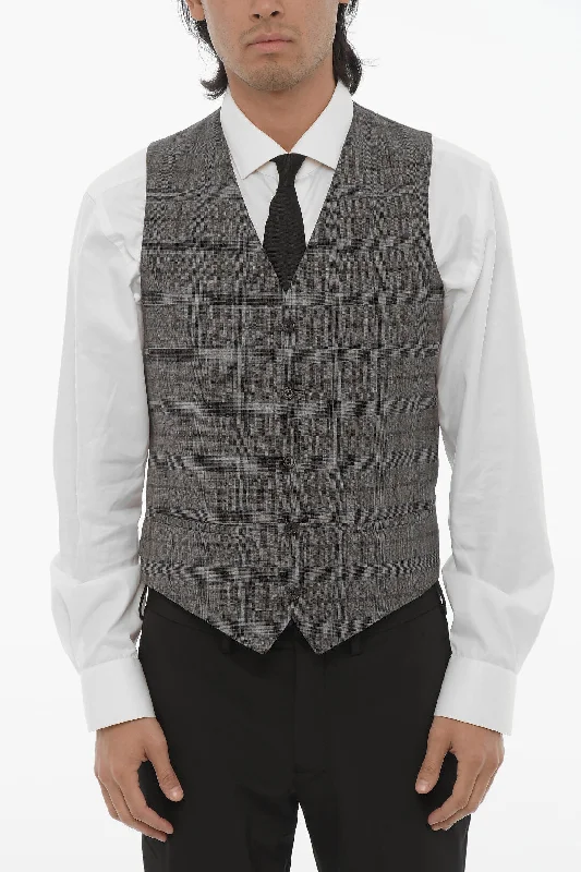 Corneliani Cc Collection Plaid Motif Virgin Wool Reset Waistcoat