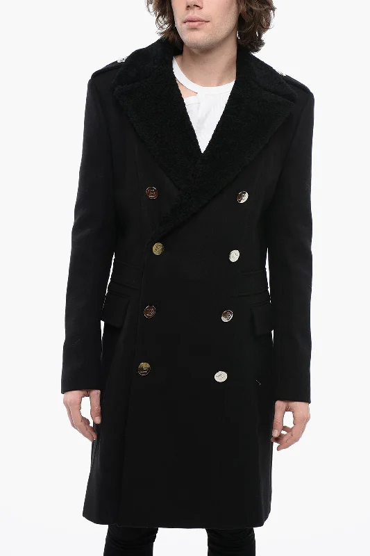 Balmain Double-Breasted Eco-Shearling Coat With Logoed Buttons