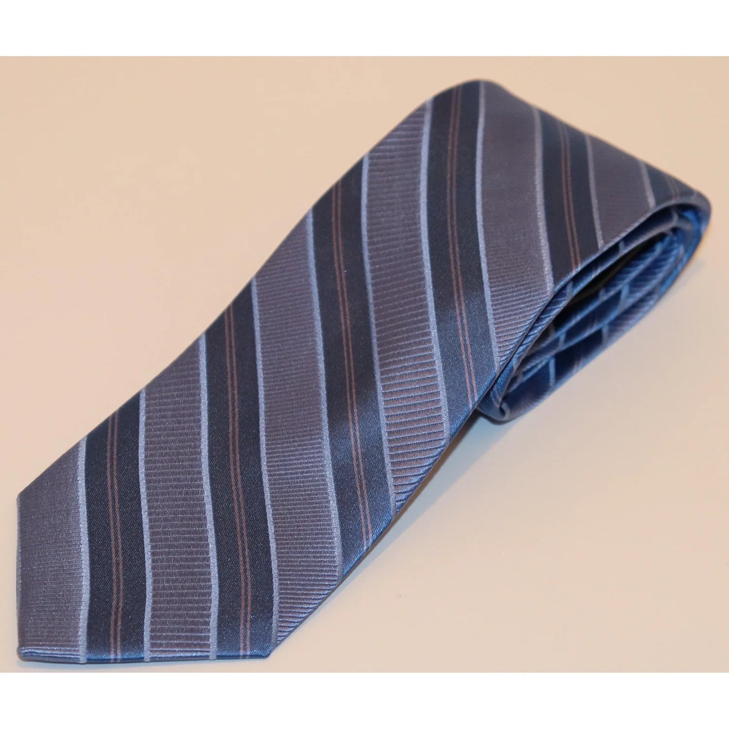 The Shirt Shop Tie - Slate Blue with Blue/Lavender Stripes Sophisticated Men's French