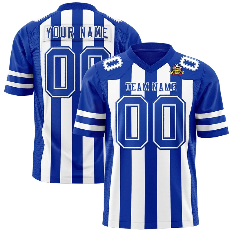 Custom Royal White Personalized Thick Stripe Design Authentic Football Jersey