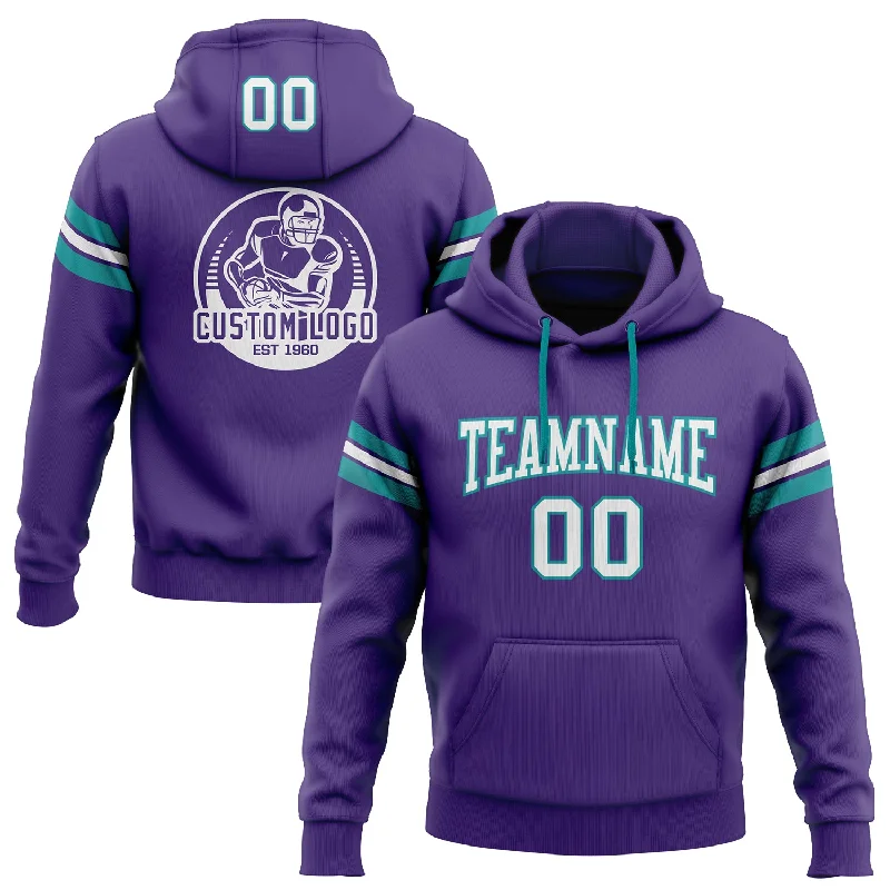 Custom Stitched Purple White-Teal Football Pullover Sweatshirt Hoodie