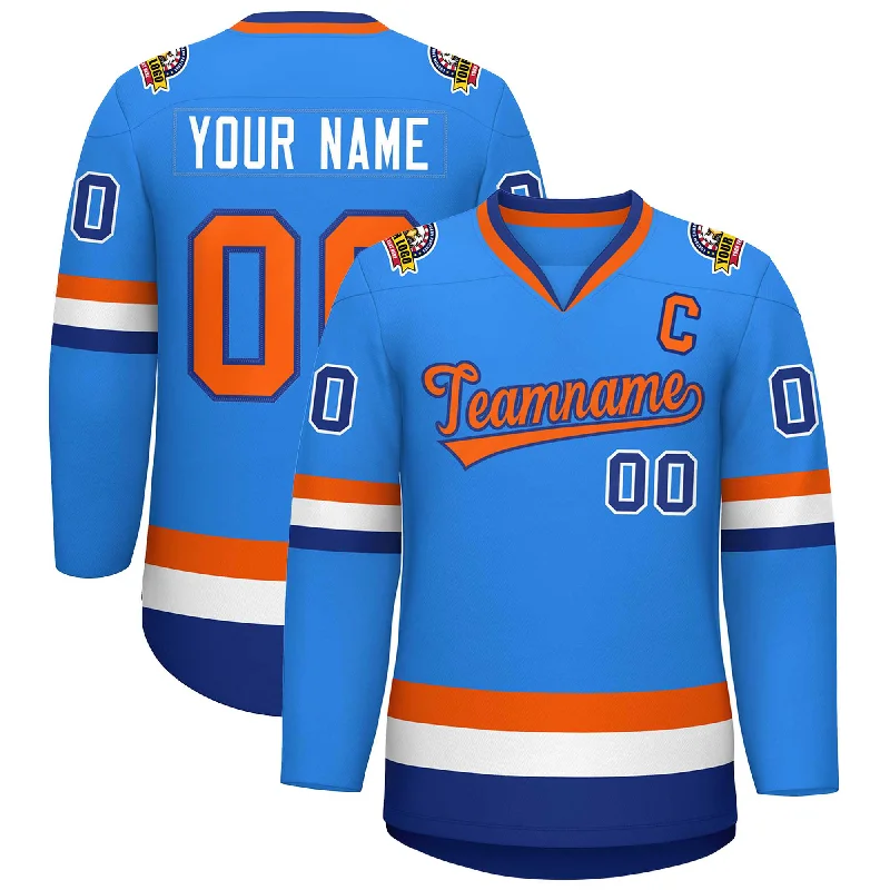 Custom Powder Blue Orange-Royal Classic Style Hockey Jersey