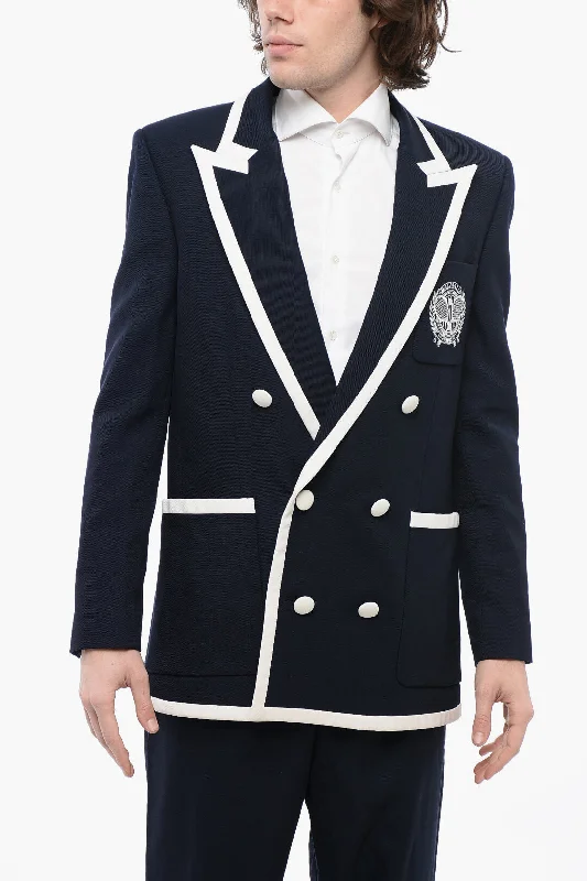 Balmain Double-Breasted Twill Wool Blazer With Contrasting Edges