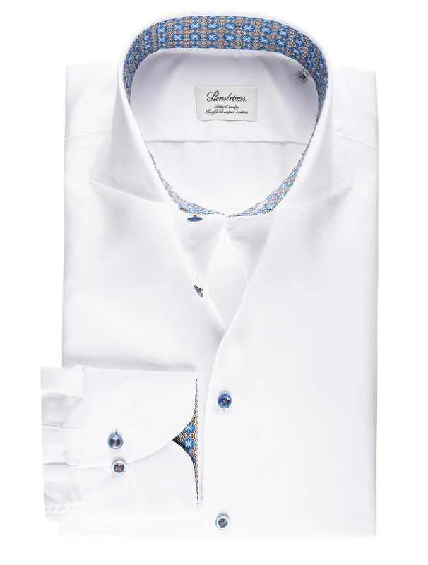White Contrast Inlay Fitted Shirt Bold Men's Statement