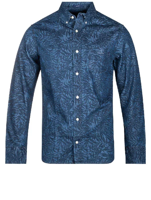 Regular Fit Indigo Leaf Button-Down Shirt Dark Indigo Athletic Men's Compression