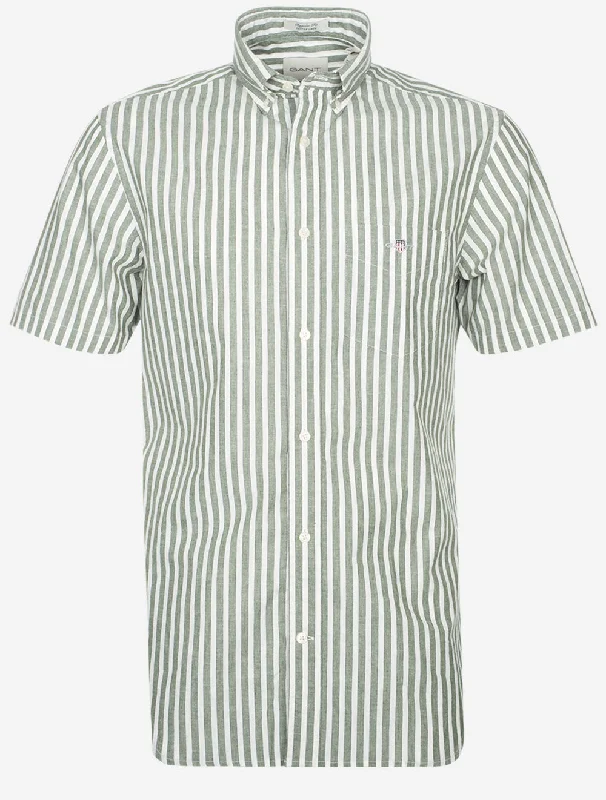 Regular Cotton Linen Stripe Short Sleeve Shirt Pine Green Street