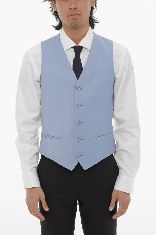 Corneliani Cc Collection Two-Tone Virgin Wool Waistcoat With Back Adjus