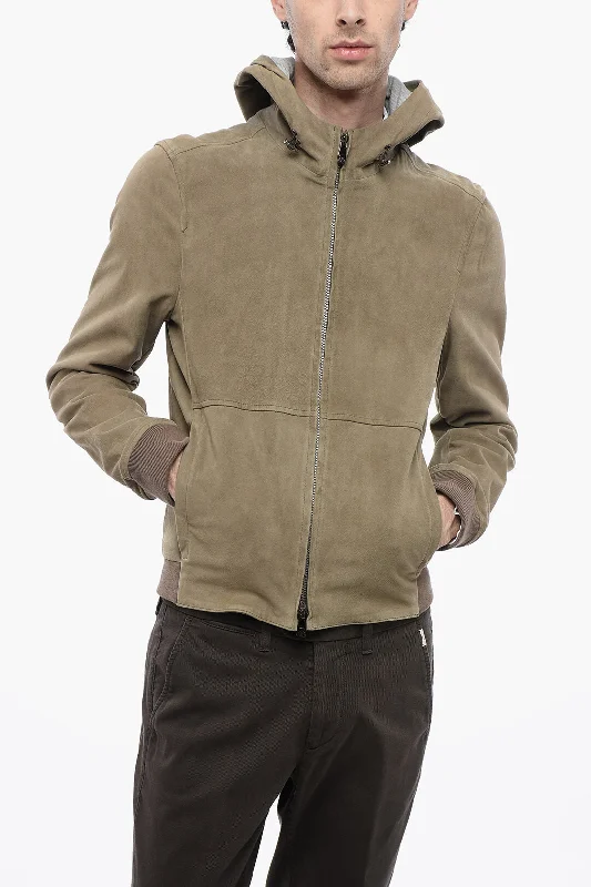 Corneliani Id Suede Jacket With Drawstringed Hood