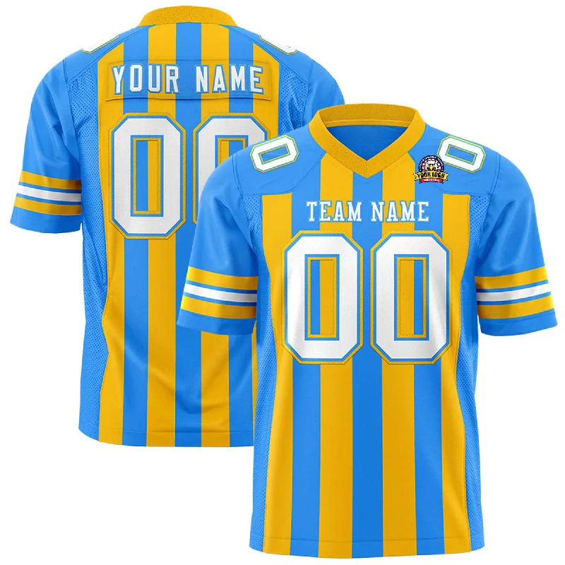 Custom Powder Blue Yellow Personalized Thick Stripe Design Authentic Football Jersey