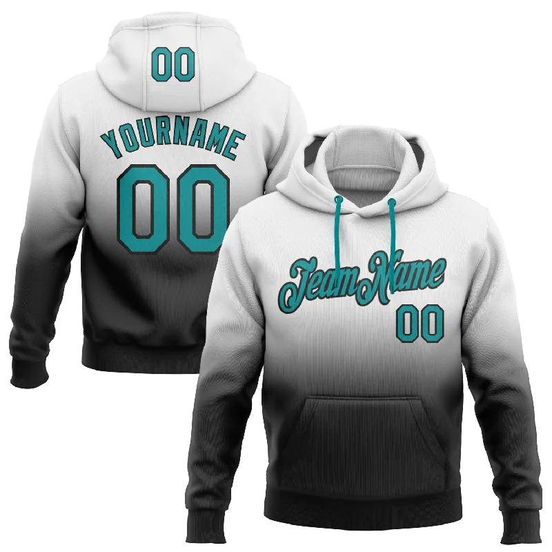 Custom Stitched White Teal-Black Fade Fashion Sports Pullover Sweatshirt Hoodie