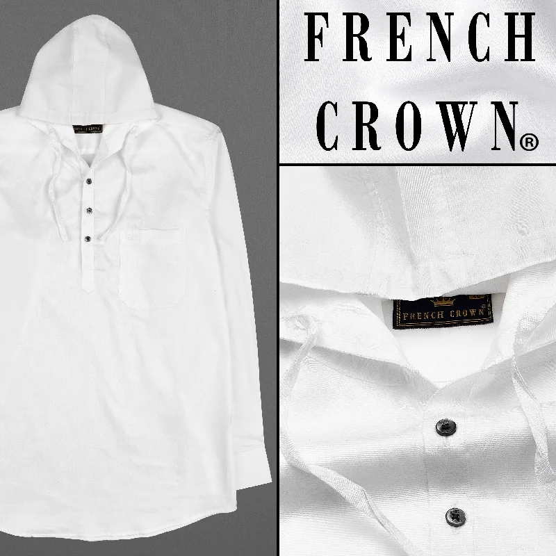 Bright White Subtle Sheen Super Soft Giza Cotton Hoodie Shirt Refined Men's European