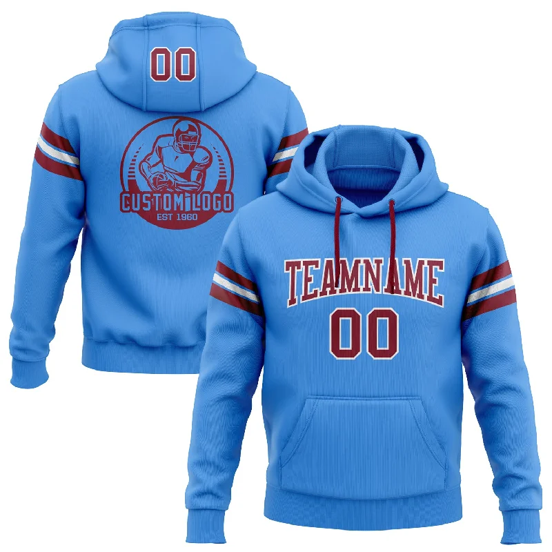 Custom Stitched Powder Blue Crimson-White Football Pullover Sweatshirt Hoodie