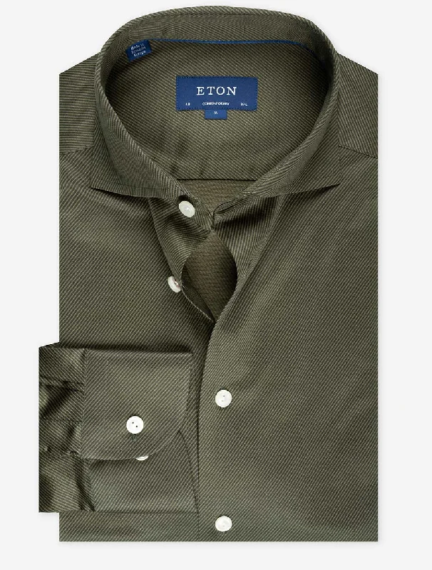 Contemporary Knit King Twill Shirt Green Elegant Men's Cashmere