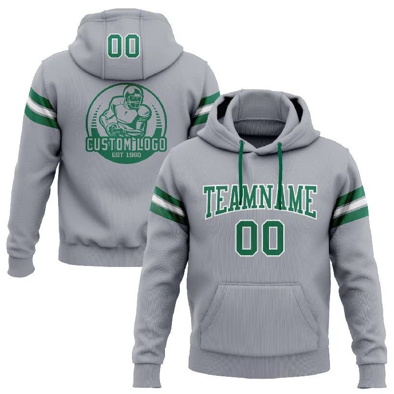 Custom Stitched Gray Kelly Green-White Football Pullover Sweatshirt Hoodie