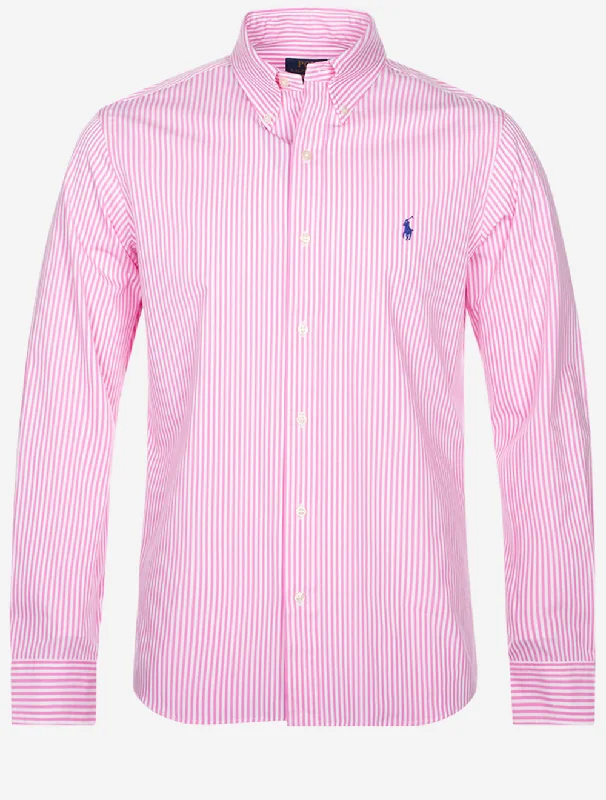 Buttondown Stripe Shirt Pink White Traditional Men's Country