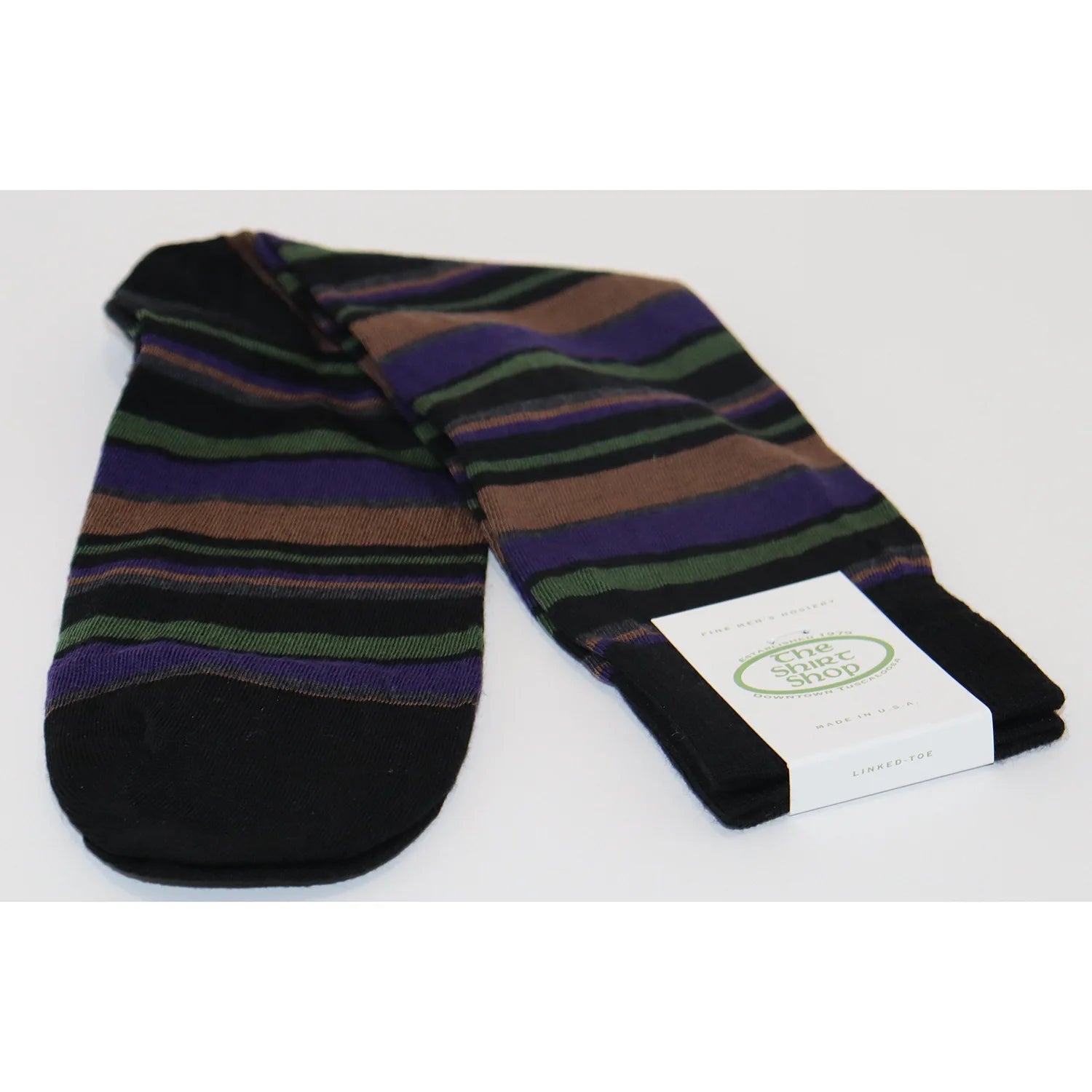 The Shirt Shop Dress Socks - Black/Green/Purple/Coffee Stripe Stylish Men's Neon