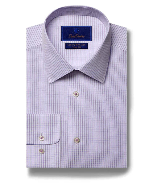 David Donahue Dress Shirt - White/Berry (Trim) Unique Men's Patch
