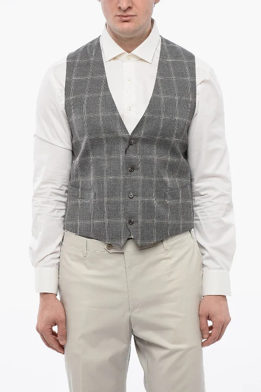 Corneliani Cc Collection Checked Virgin Wool Waistcoat