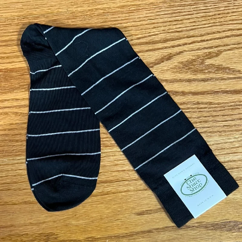 The Shirt Shop Socks (Black w/ Grey Narrow Stripe Sock Fine Merino Wool Linked Toe) Edgy Men's Punk
