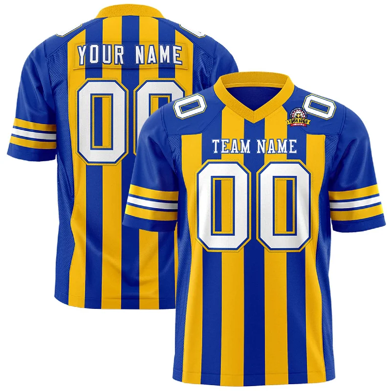 Custom Royal Gold Personalized Thick Stripe Design Authentic Football Jersey