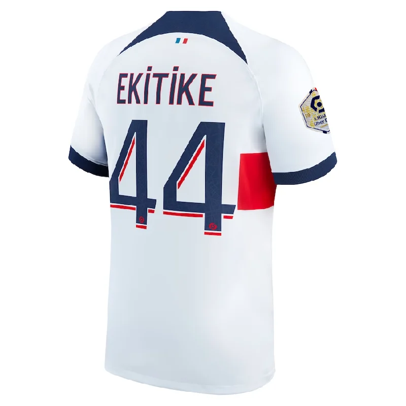 Nike Paris Saint-Germain Huge Etikike Away Jersey w/ Ligue 1 Patch 23/24 (White/Midnight Navy)