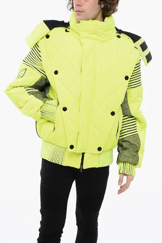 Balmain Padded Neon Jacket With Removable Hood And Mesh Details