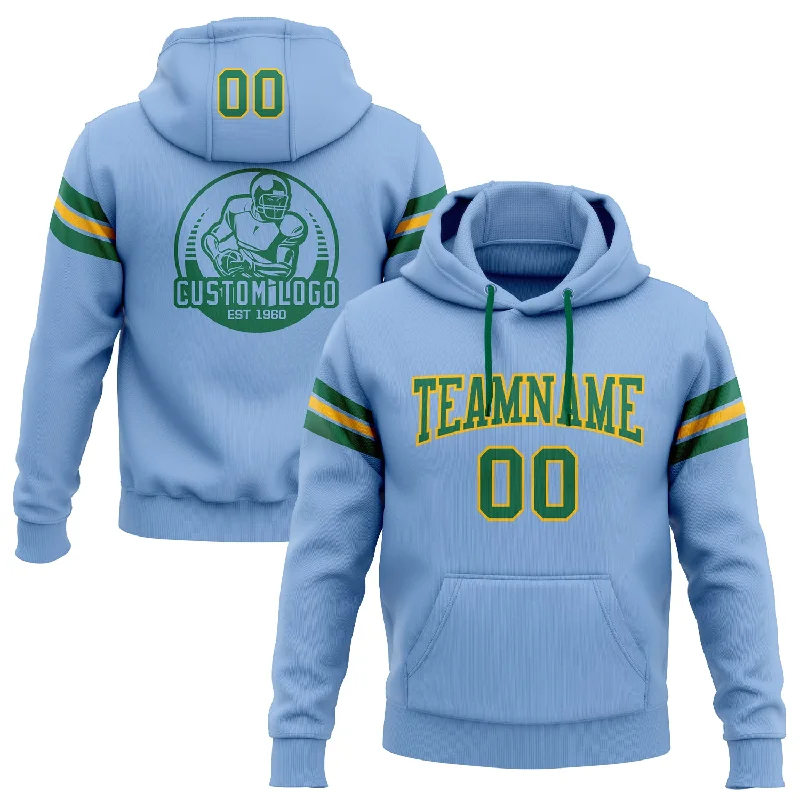 Custom Stitched Light Blue Kelly Green-Gold Football Pullover Sweatshirt Hoodie