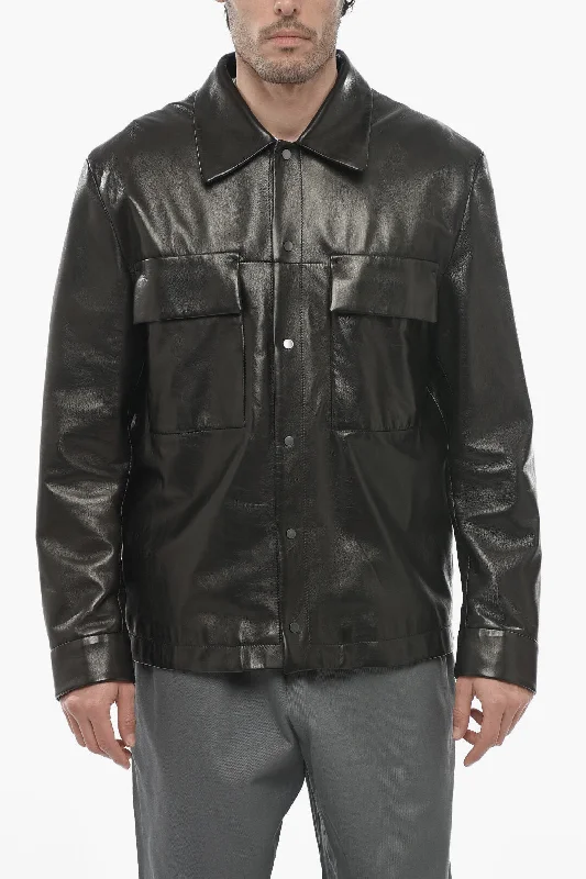 Salvatore Santoro Utility Pockets Lined Leather Overshirt