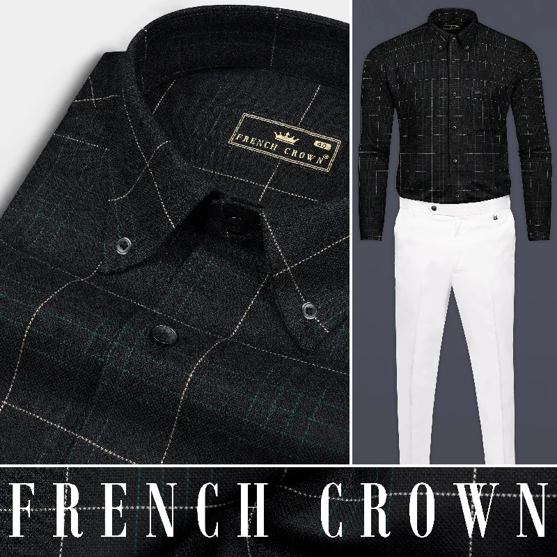 Jade Black Windowpane Dobby Textured Premium Cotton Shirt Bold Men's Statement