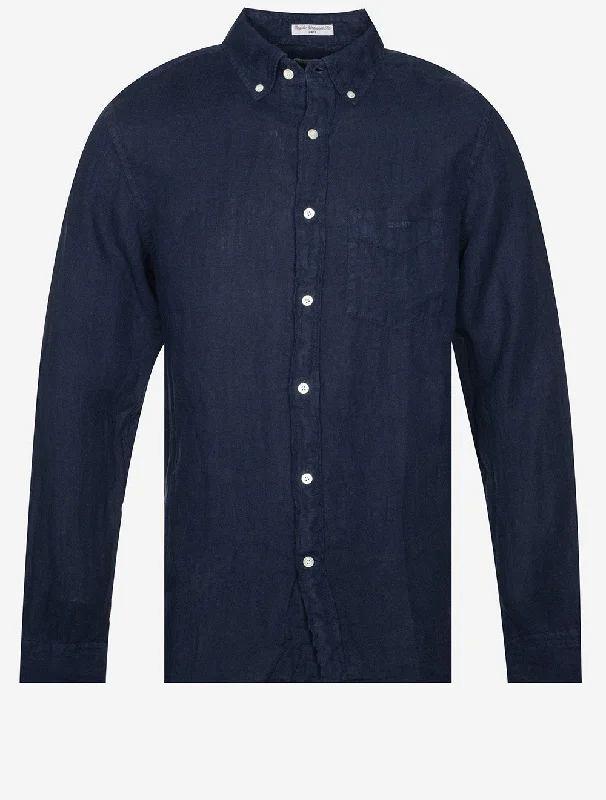Regular Fit Garment Dyed Linen Shirt Marine Gym